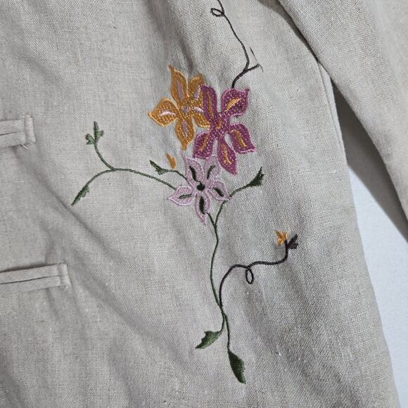 Relativity Linen Jacket Sz S Beige Pink Green Floral Embroider Coquette Coastal - Picture 4 of 14